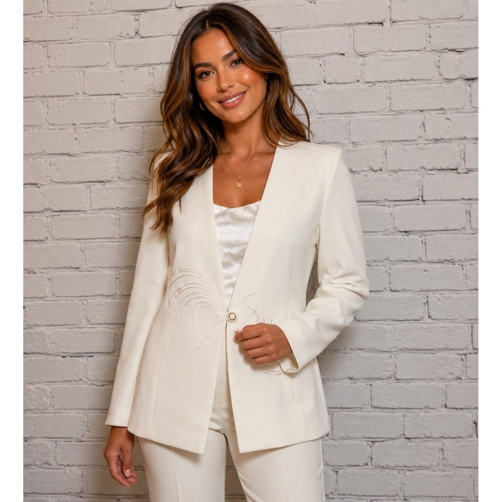 Pride & Joy Vintage‎ Cream Embroidered Mock Blouse Blazer Jacket Size 14